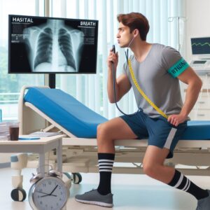 Athlete measuring cardiorespiratory fitness using a spirometer as part of ACSM guidelines