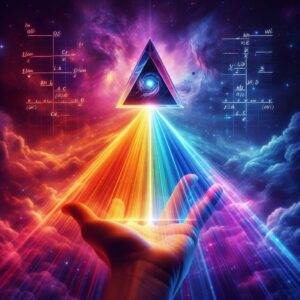 Graphical representation of the electromagnetic spectrum showing wavelengths of visible light dispersed through a prism with graph